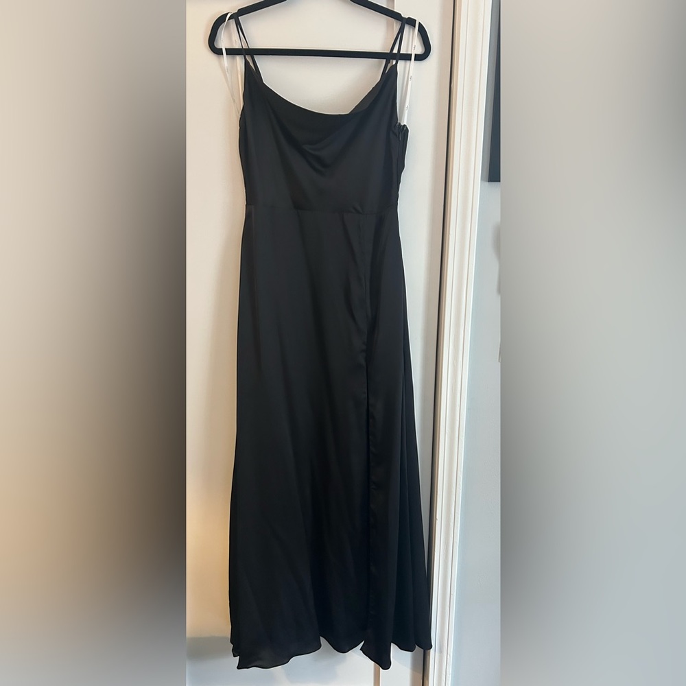 Lulus Black Satin Cowl Neck Maxi Dress - Size Medium